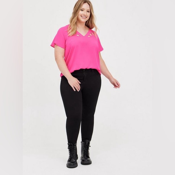 torrid Tops - Torrid Hot Pink Woven Georgette Front Cutout Design Flutter Sleeves Top Sz 3X